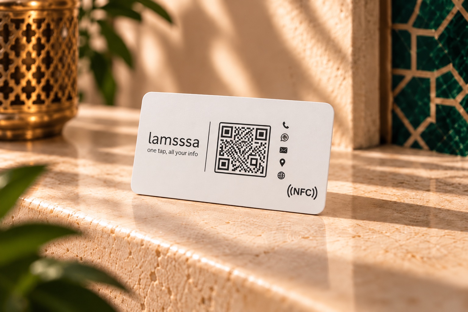 بطاقة Lamsssa بيضاء مع QR